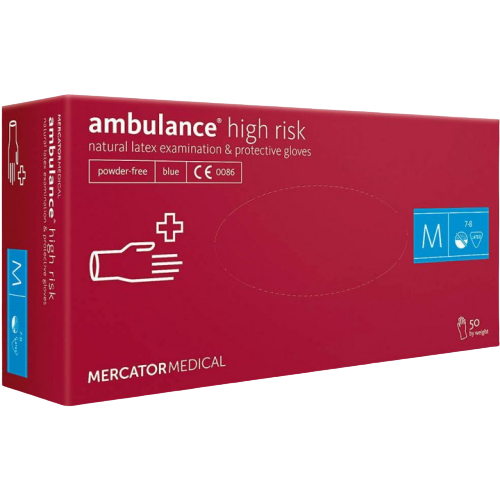 Перчатки латексные смотровые AMBULANCE® High Risk нестерильные не припудренные размер M 25 пар/уп RD10011003
