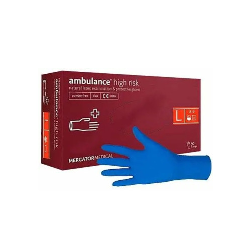 Перчатки латексные смотровые AMBULANCE® High Risk неприпудренные размер L 25 пар/уп RD10011004