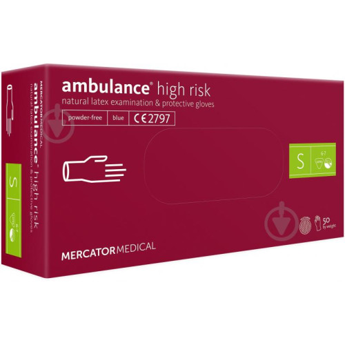 Перчатки латексные смотровые AMBULANCE® High Risk неприпудренные размер S 25 пар/уп RD10011002